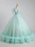 Beautiful Tulle Sequins Long Ball Gown, A-Line Tulle Sweet 16 Dress HZ1024