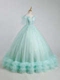 Beautiful Tulle Sequins Long Ball Gown, A-Line Tulle Sweet 16 Dress HZ1024