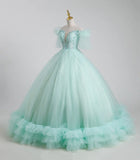Beautiful Tulle Sequins Long Ball Gown, A-Line Tulle Sweet 16 Dress HZ1024