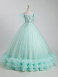 Beautiful Tulle Sequins Long Ball Gown, A-Line Tulle Sweet 16 Dress HZ1024