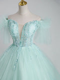 Beautiful Tulle Sequins Long Ball Gown, A-Line Tulle Sweet 16 Dress HZ1024