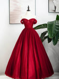 Burgundy Tulle Long Formal Dress, Off Shoulder Evening Dress Party Dress HZ1024