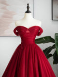 Burgundy Tulle Long Formal Dress, Off Shoulder Evening Dress Party Dress HZ1024