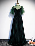 Green Velvet Long Prom Dress, Elegant A-Line Green Evening Dress HZ1024