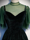 Green Velvet Long Prom Dress, Elegant A-Line Green Evening Dress HZ1024