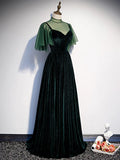 Green Velvet Long Prom Dress, Elegant A-Line Green Evening Dress HZ1024