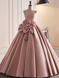 Pink Strapless Satin Long Prom Dress, Beautiful A-Line Evening Dress HZ1024