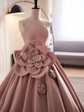 Pink Strapless Satin Long Prom Dress, Beautiful A-Line Evening Dress HZ1024
