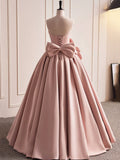 Pink Strapless Satin Long Prom Dress, Beautiful A-Line Evening Dress HZ1024