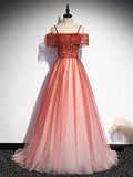 Burgundy Tulle Long Prom Dress, A-Line Off Shoulder Evening Dress HZ1024
