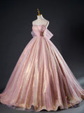 Pink Tulle Sequins Long Prom Dress, Beautiful A-Line Formal Dress Sweet 16 Dress HZ1024