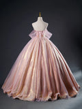 Pink Tulle Sequins Long Prom Dress, Beautiful A-Line Formal Dress Sweet 16 Dress HZ1024
