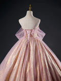 Pink Tulle Sequins Long Prom Dress, Beautiful A-Line Formal Dress Sweet 16 Dress HZ1024