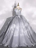 Gray Strapless Tulle Long Ball Gown, A-Line Evening Dress Formal Dress HZ1024