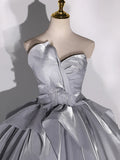 Gray Strapless Tulle Long Ball Gown, A-Line Evening Dress Formal Dress HZ1024