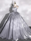 Gray Strapless Tulle Long Ball Gown, A-Line Evening Dress Formal Dress HZ1024