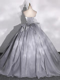 Gray Strapless Tulle Long Ball Gown, A-Line Evening Dress Formal Dress HZ1024