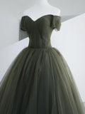 Green Tulle Long Prom Dress, A-Line Off Shoulder Evening Dress HZ1024
