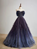 Purple Gradient Tulle Long Prom Dress, Beautiful A-Line Evening Party Dress HZ1024