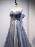 Blue Sweetheart Tulle with Lace Party Dress, Blue Long Formal Dress HZ1024