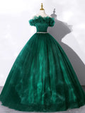 Green Off Shoulder Tulle Formal Dress, A-Line Long Prom Dress HZ1024
