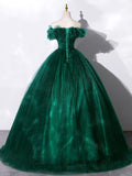 Green Off Shoulder Tulle Formal Dress, A-Line Long Prom Dress HZ1024