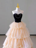Champagne Strapless Tulle Long Prom Dress, Beautiful Formal Evening Dress HZ1024