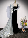Black Velvet Long Prom Dress, Mermaid Evening Party Dress with Bow HZ1024