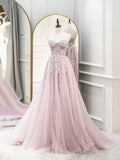 Cute Tulle Sweetheart Long Party Dress with Lace, Beautiful A-Line Prom Dress HZ1024