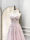Cute Tulle Sweetheart Long Party Dress with Lace, Beautiful A-Line Prom Dress HZ1024