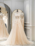 Cute Tulle Sweetheart Long Party Dress with Lace, Beautiful A-Line Prom Dress HZ1024