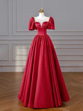 Burgundy Satin Long Prom Dresses, Lovely A-Line Formal Dresses HZ1024