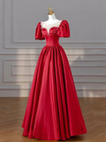 Burgundy Satin Long Prom Dresses, Lovely A-Line Formal Dresses HZ1024