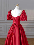 Burgundy Satin Long Prom Dresses, Lovely A-Line Formal Dresses HZ1024