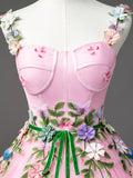 Pink Tulle Flower Long Prom Dresses, Lovely Spaghetti Formal Dresses Sweet 16 Dresses HZ1024