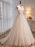 Spaghetti Strap Tulle Champagne Long Prom Dress, Champagne Evening Party Dress HZ1024