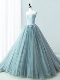 Blue Satin Tulle Long Prom Dress, Lovely Strapless Evening Dress HZ1024
