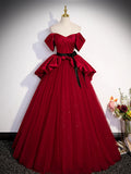 Burgundy Sweetheart Neck Formal Dress, A-Line Tulle Floor Length Prom Dress HZ1024