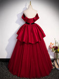 Burgundy Sweetheart Neck Formal Dress, A-Line Tulle Floor Length Prom Dress HZ1024