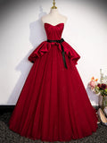 Burgundy Sweetheart Neck Formal Dress, A-Line Tulle Floor Length Prom Dress HZ1024