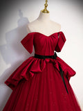 Burgundy Sweetheart Neck Formal Dress, A-Line Tulle Floor Length Prom Dress HZ1024