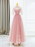 Pink Tulle Long Prom Dress with Beaded, Lovely A-Line Evening Dress HZ1024