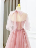 Pink Tulle Long Prom Dress with Beaded, Lovely A-Line Evening Dress HZ1024