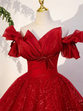 Red Tulle Long A-Line Ball Gown, Red Off Shoulder Formal Dress HZ1024