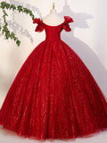 Red Tulle Long A-Line Ball Gown, Red Off Shoulder Formal Dress HZ1024