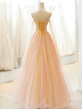 Cute Tulle Long Prom Dress, A-Line Strapless Evening Dress HZ1024