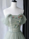 Beautiful Green Tulle Long Prom Dress, Off Shoulder Evening Dress HZ1024