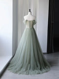 Beautiful Green Tulle Long Prom Dress, Off Shoulder Evening Dress HZ1024