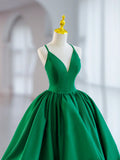 Green V-Neck Satin Short Prom Dress, A-Line Green Evening Dress HZ1024