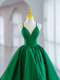 Green V-Neck Satin Short Prom Dress, A-Line Green Evening Dress HZ1024